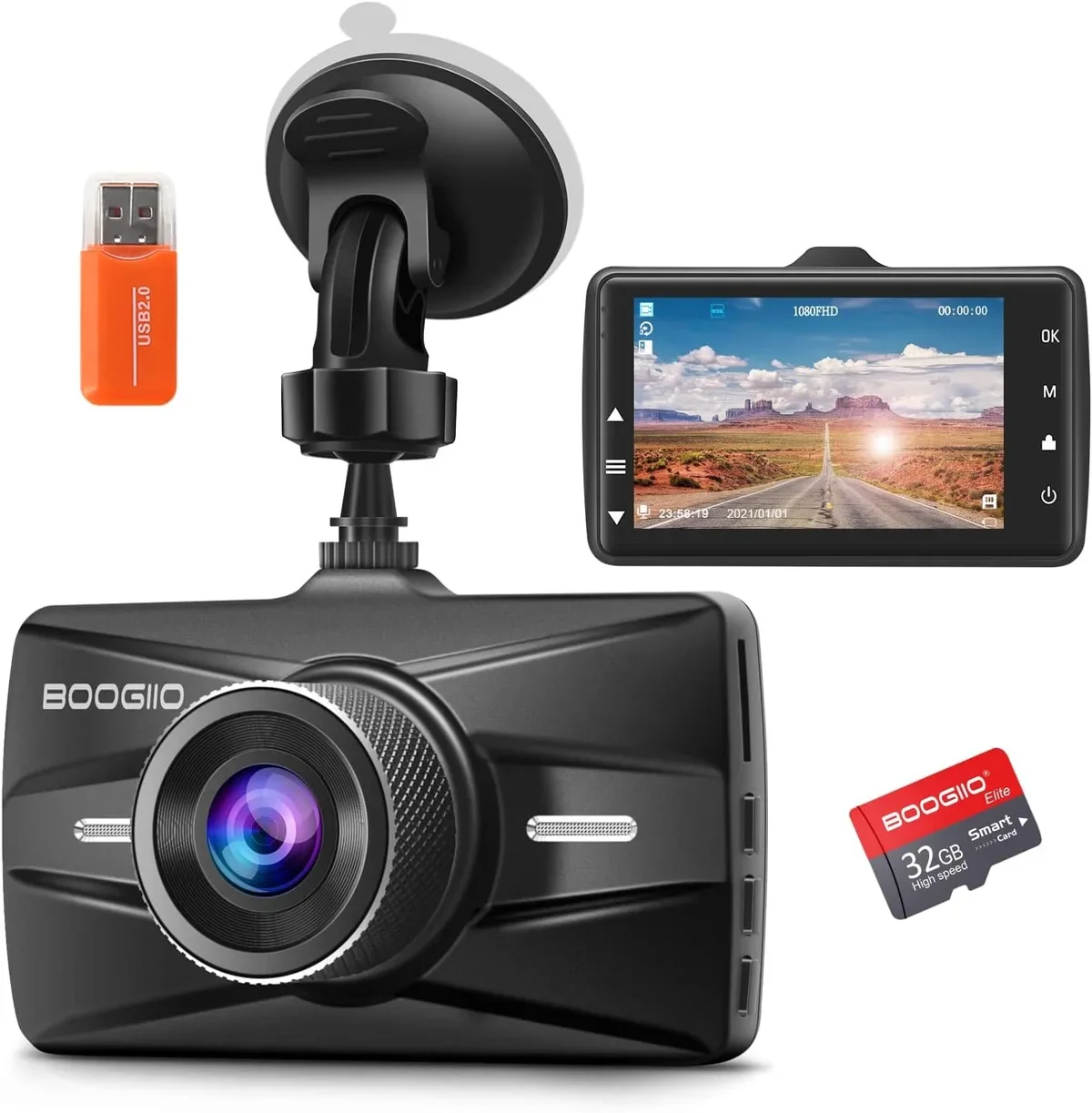 1080P Dashcam with 3-Inch IPS Screen and Night Vision